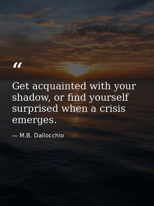 Get acquainted with your shadow, or find yourself surprised when a crisis emerges. — M.B. Dallocchio