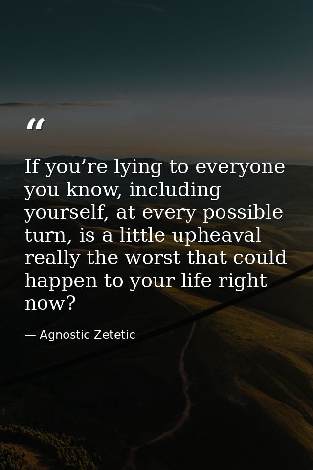 If you’re lying to everyone you know, including yourself, at every possible turn, is a little upheaval really the worst  — Agnostic Zetetic