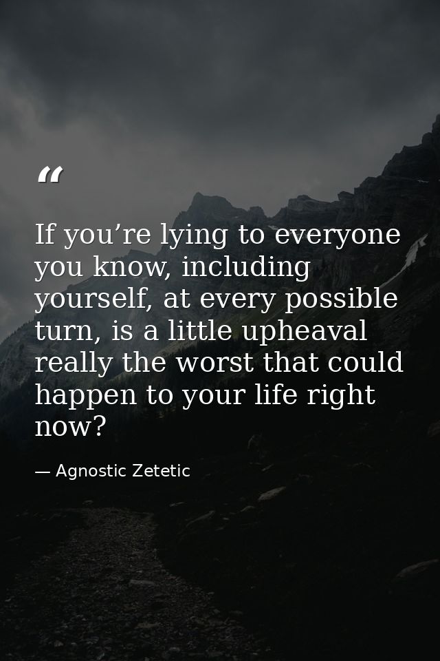 If you’re lying to everyone you know, including yourself, at every possible turn, is a little upheaval really the worst  — Agnostic Zetetic