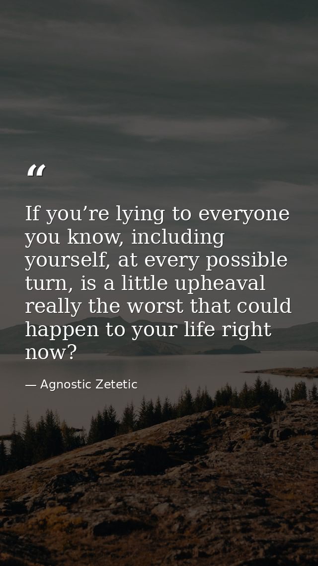 If you’re lying to everyone you know, including yourself, at every possible turn, is a little upheaval really the worst  — Agnostic Zetetic