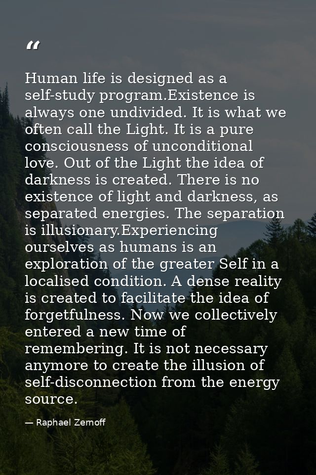 Human life is designed as a self-study program.Existence is always one undivided. It is what we often call the Light. It — Raphael Zernoff