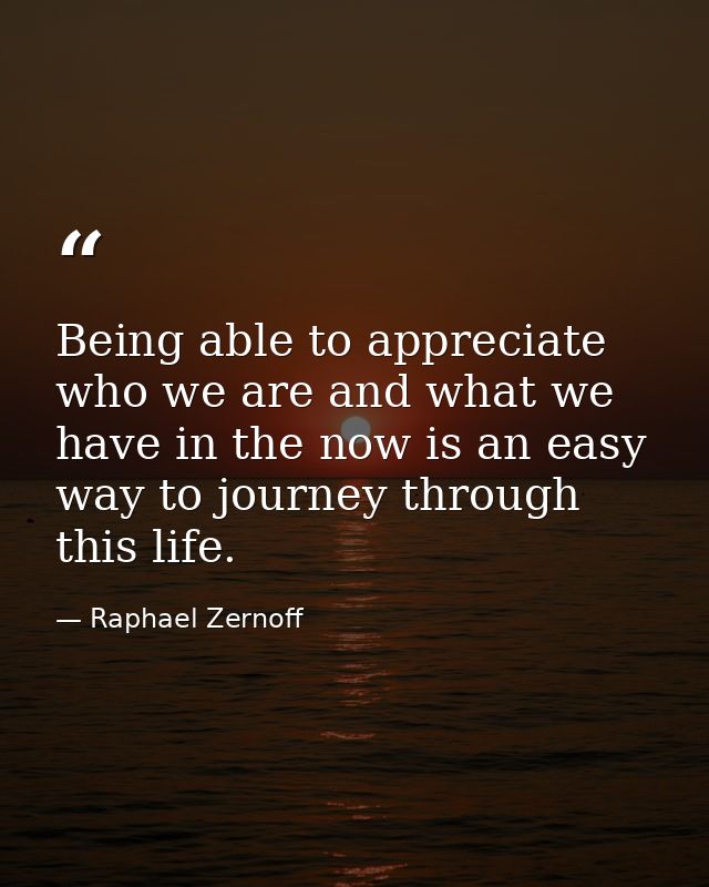 Being able to appreciate who we are and what we have in the now is an easy way to journey through this life. — Raphael Zernoff
