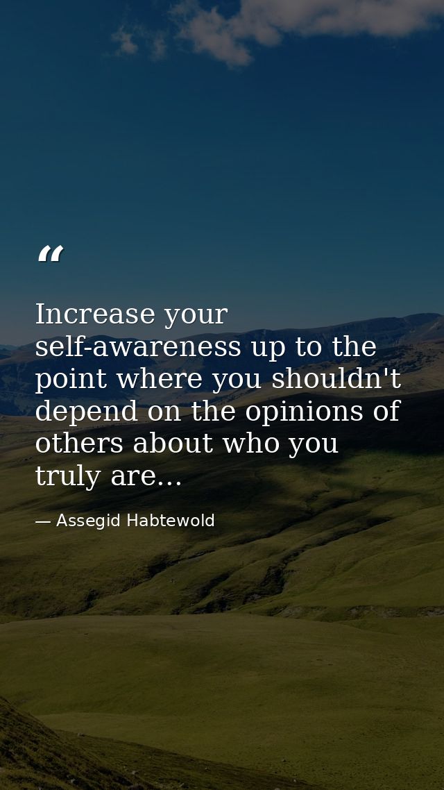 Increase your self-awareness up to the point where you shouldn't depend on the opinions of others about who you truly ar — Assegid Habtewold