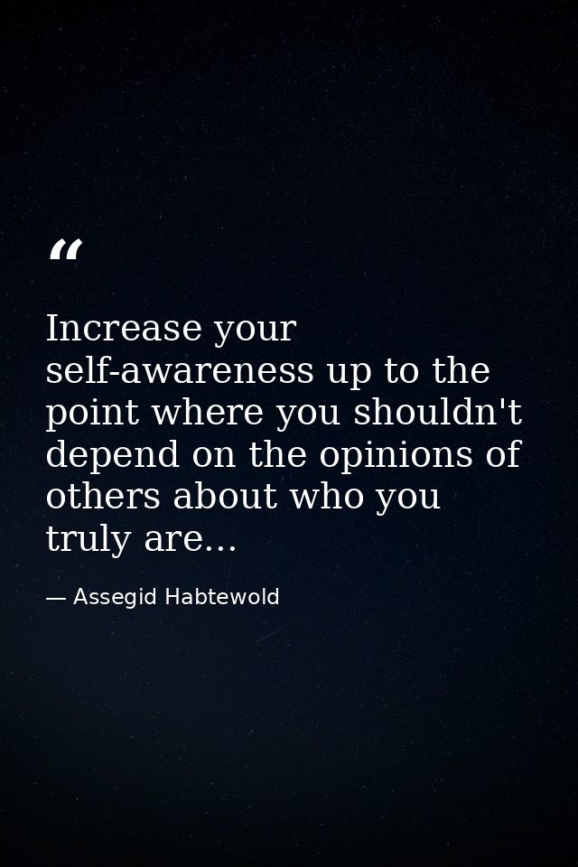 Increase your self-awareness up to the point where you shouldn't depend on the opinions of others about who you truly ar — Assegid Habtewold