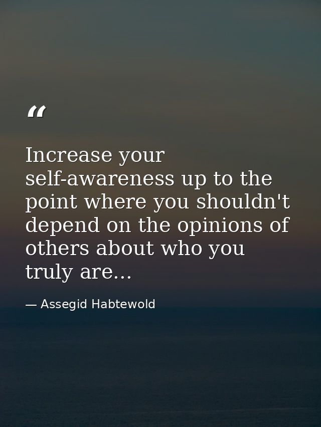 Increase your self-awareness up to the point where you shouldn't depend on the opinions of others about who you truly ar — Assegid Habtewold