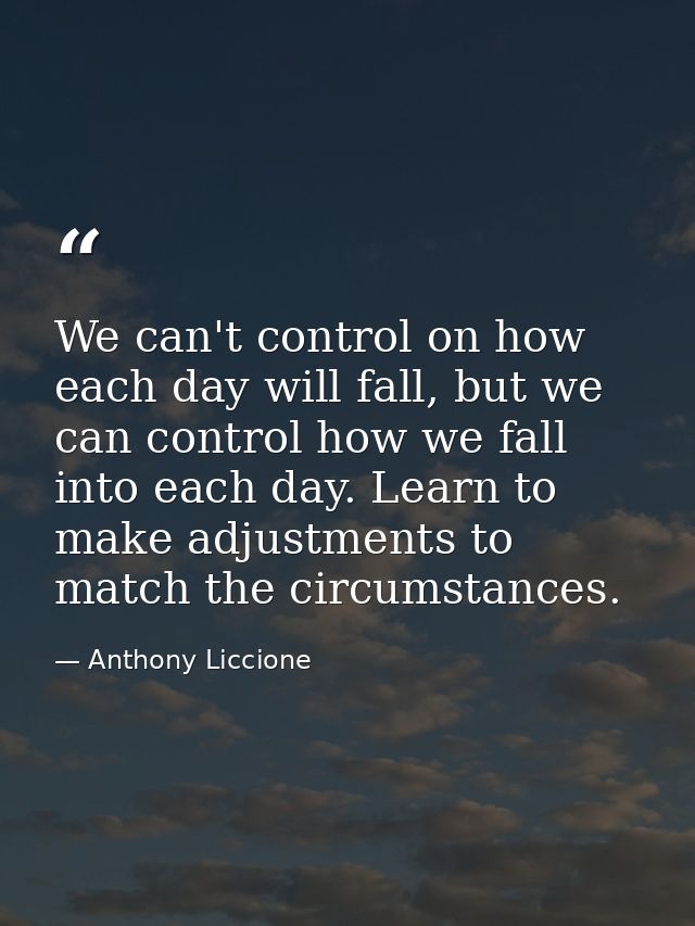 We can't control on how each day will fall, but we can control how we fall into each day. Learn to make adjustments to m — Anthony Liccione