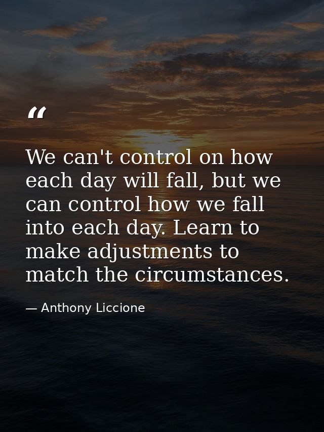 We can't control on how each day will fall, but we can control how we fall into each day. Learn to make adjustments to m — Anthony Liccione