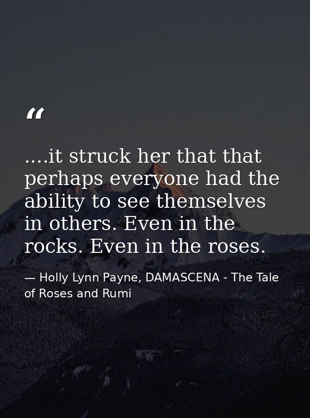 ....it struck her that that perhaps everyone had the ability to see themselves in others. Even in the rocks. Even in the — Holly Lynn Payne, DAMASCENA - The Tale of Roses and Rumi