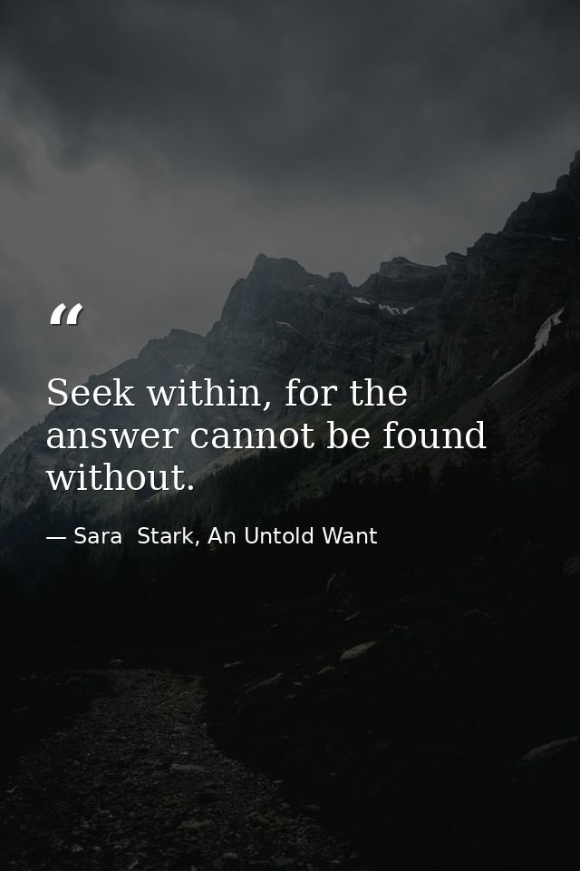 Seek within, for the answer cannot be found without. — Sara  Stark, An Untold Want