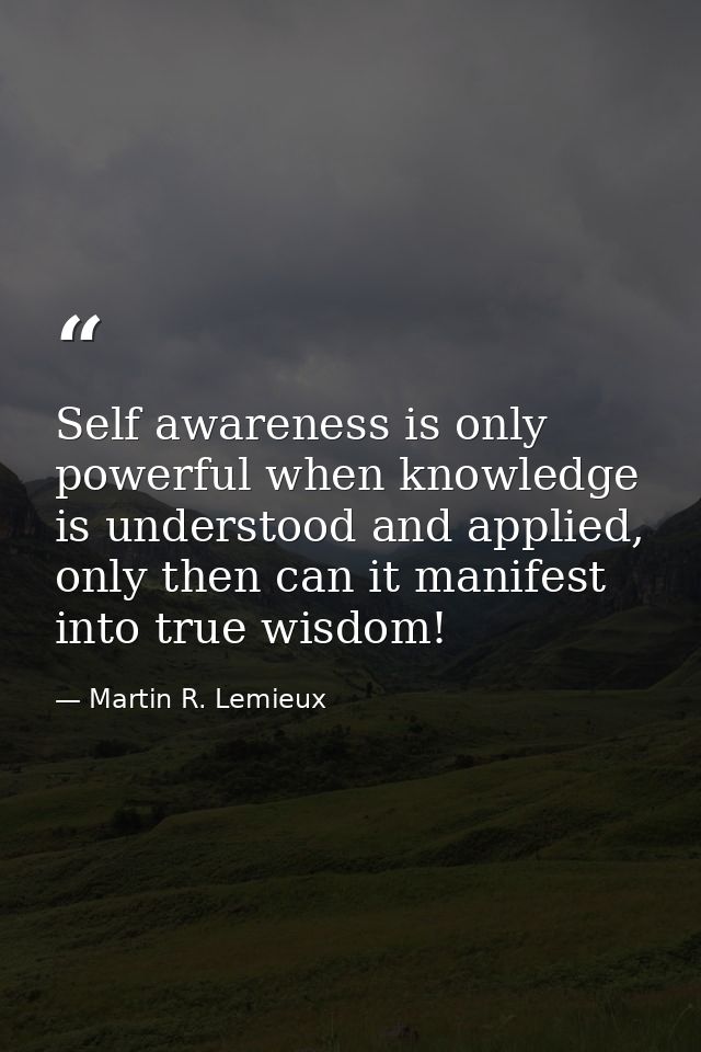 Self awareness is only powerful when knowledge is understood and applied, only then can it manifest into true wisdom! — Martin R. Lemieux