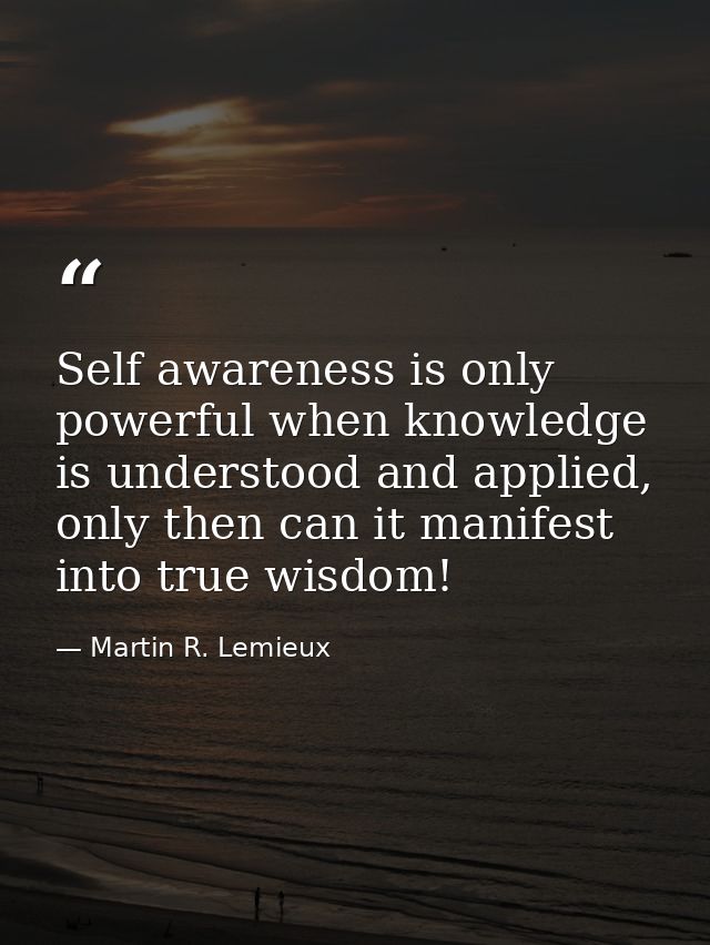Self awareness is only powerful when knowledge is understood and applied, only then can it manifest into true wisdom! — Martin R. Lemieux