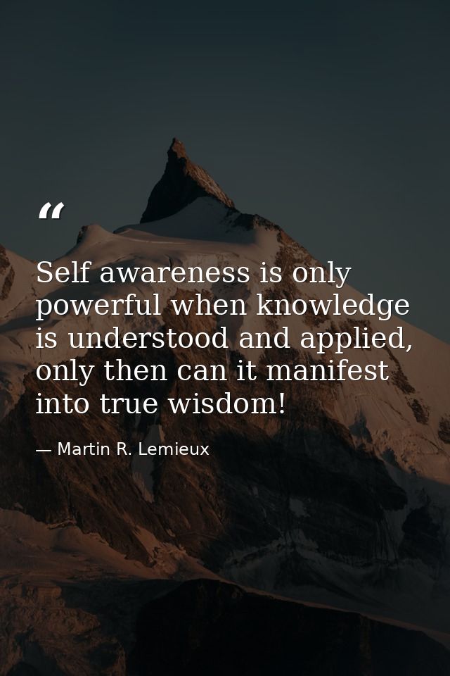 Self awareness is only powerful when knowledge is understood and applied, only then can it manifest into true wisdom! — Martin R. Lemieux