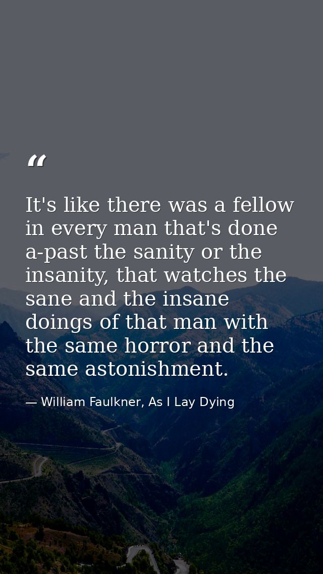 It's like there was a fellow in every man that's done a-past the sanity or the insanity, that watches the sane and the i — William Faulkner, As I Lay Dying