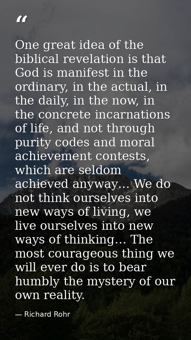 One great idea of the biblical revelation is that God is manifest in the ordinary, in the actual, in the daily, in the n — Richard Rohr