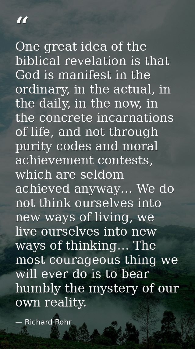 One great idea of the biblical revelation is that God is manifest in the ordinary, in the actual, in the daily, in the n — Richard Rohr