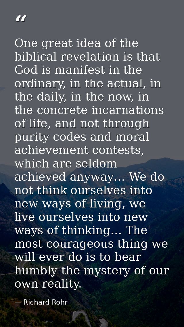 One great idea of the biblical revelation is that God is manifest in the ordinary, in the actual, in the daily, in the n — Richard Rohr