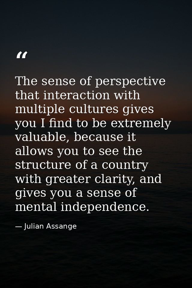 The sense of perspective that interaction with multiple cultures gives you I find to be extremely valuable, because it a — Julian Assange