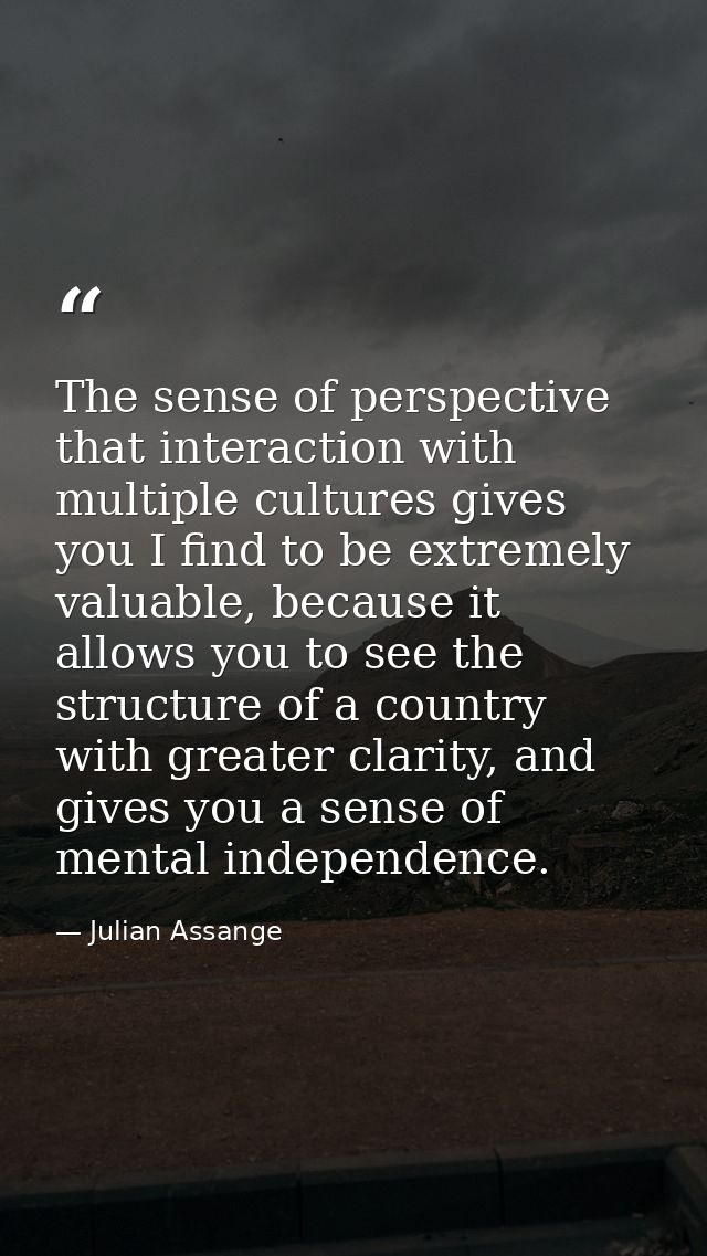 The sense of perspective that interaction with multiple cultures gives you I find to be extremely valuable, because it a — Julian Assange