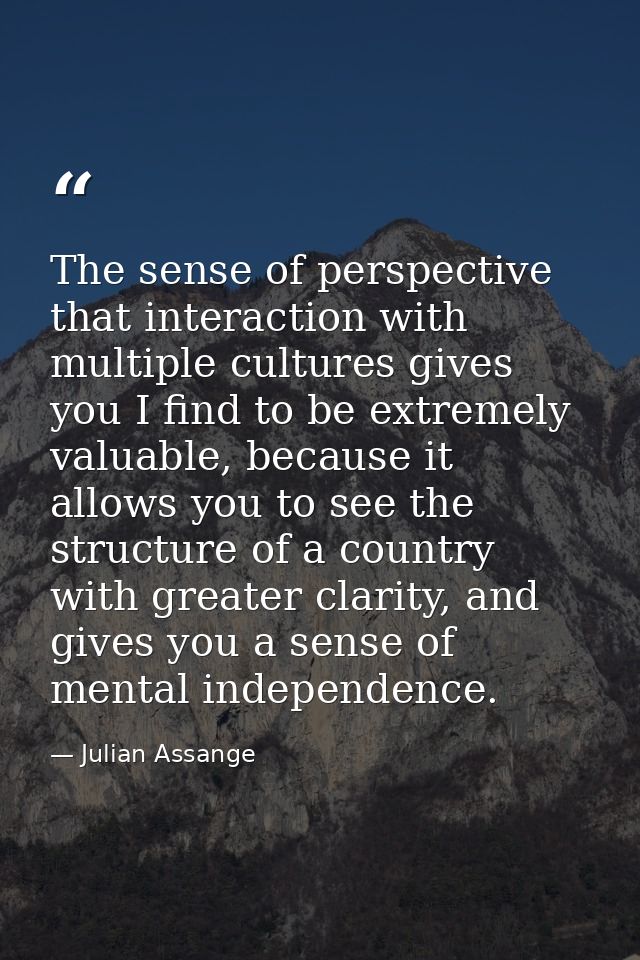 The sense of perspective that interaction with multiple cultures gives you I find to be extremely valuable, because it a — Julian Assange