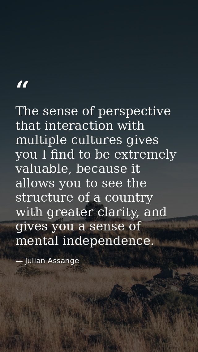 The sense of perspective that interaction with multiple cultures gives you I find to be extremely valuable, because it a — Julian Assange