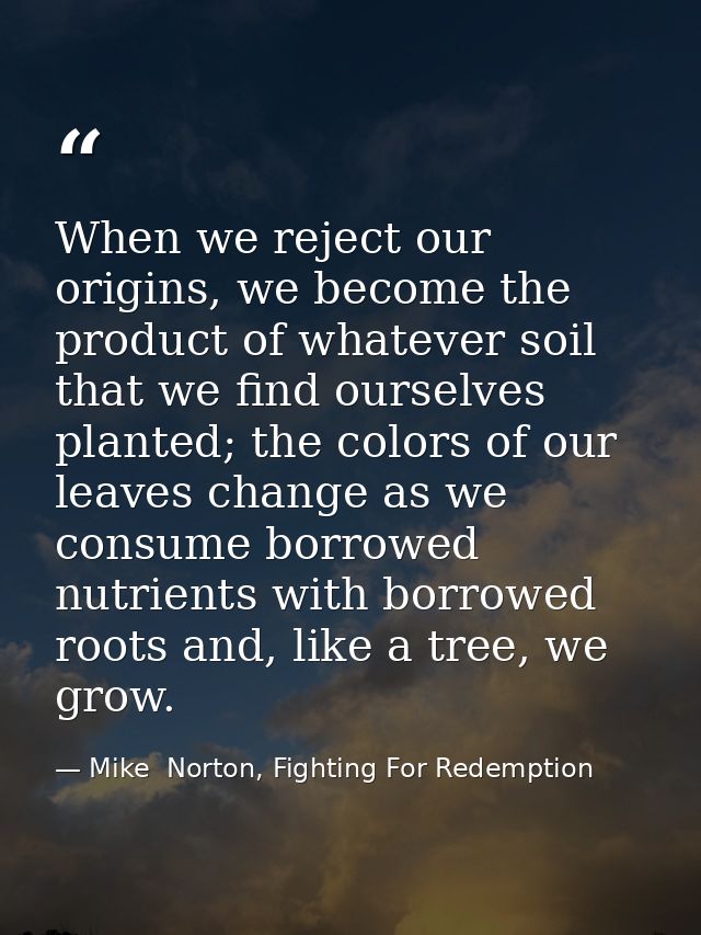When we reject our origins, we become the product of whatever soil that we find ourselves planted; the colors of our lea — Mike  Norton, Fighting For Redemption