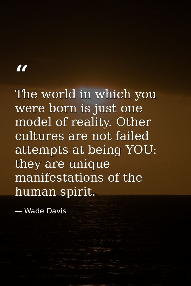 The world in which you were born is just one model of reality. Other cultures are not failed attempts at being YOU: they — Wade Davis