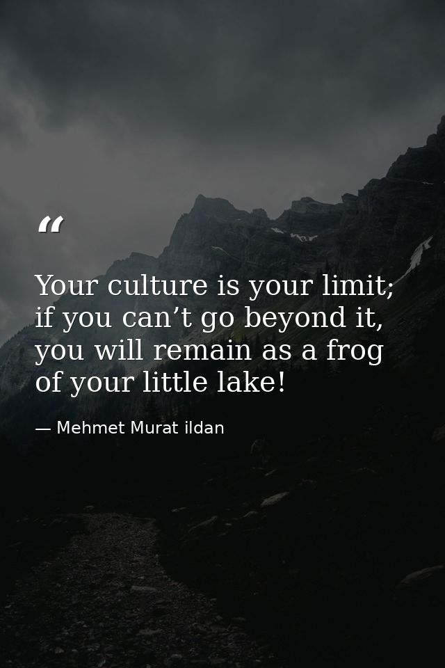 Your culture is your limit; if you can’t go beyond it, you will remain as a frog of your little lake! — Mehmet Murat ildan