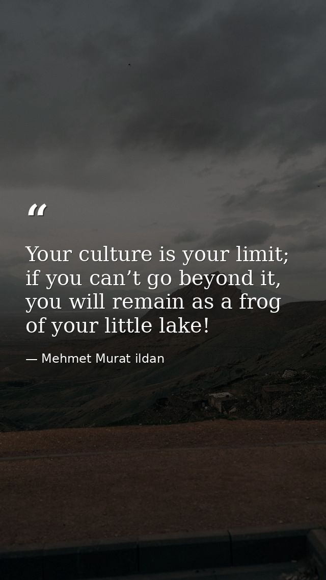 Your culture is your limit; if you can’t go beyond it, you will remain as a frog of your little lake! — Mehmet Murat ildan