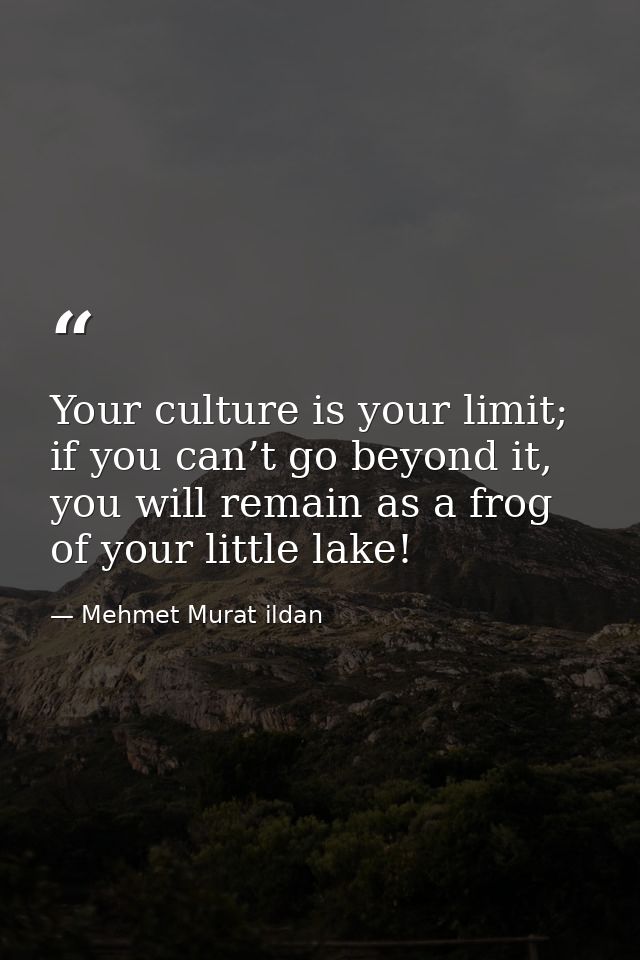 Your culture is your limit; if you can’t go beyond it, you will remain as a frog of your little lake! — Mehmet Murat ildan