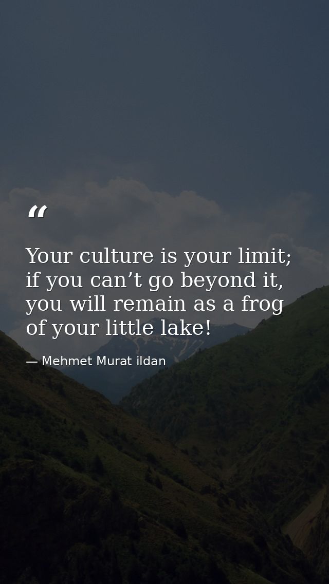 Your culture is your limit; if you can’t go beyond it, you will remain as a frog of your little lake! — Mehmet Murat ildan