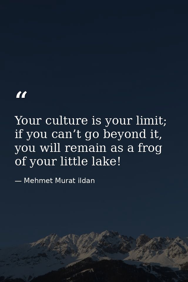 Your culture is your limit; if you can’t go beyond it, you will remain as a frog of your little lake! — Mehmet Murat ildan