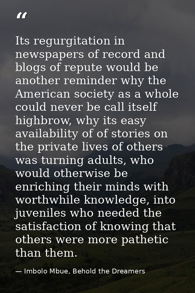 Its regurgitation in newspapers of record and blogs of repute would be another reminder why the American society as a wh — Imbolo Mbue, Behold the Dreamers