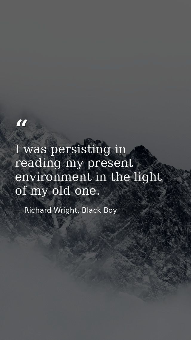 I was persisting in reading my present environment in the light of my old one. — Richard Wright, Black Boy