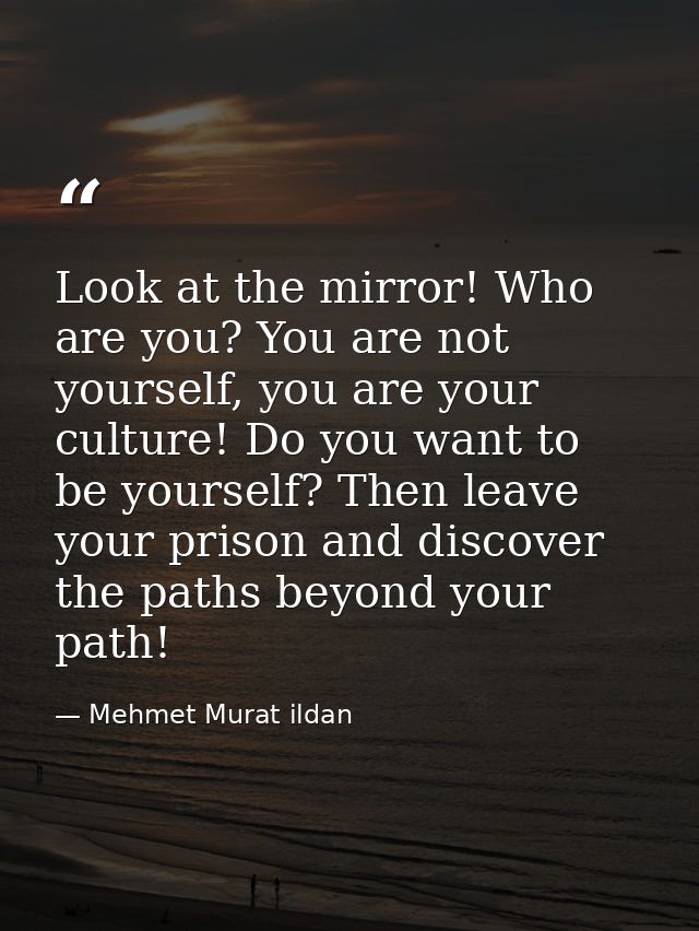 Look at the mirror! Who are you? You are not yourself, you are your culture! Do you want to be yourself? Then leave your — Mehmet Murat ildan