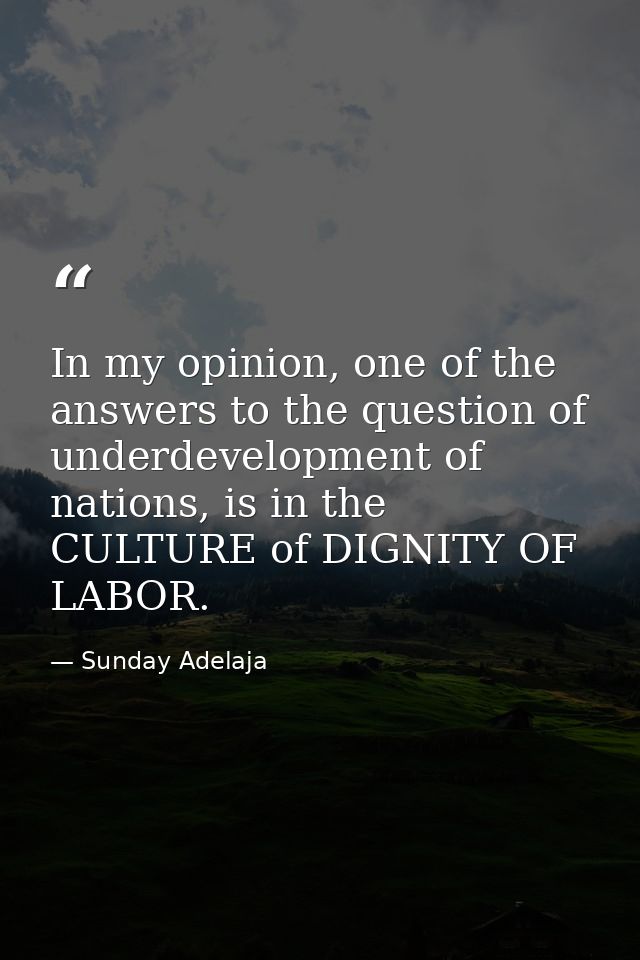 In my opinion, one of the answers to the question of underdevelopment of nations, is in the CULTURE of DIGNITY OF LABOR. — Sunday Adelaja