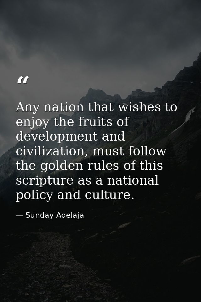 Any nation that wishes to enjoy the fruits of development and civilization, must follow the golden rules of this scriptu — Sunday Adelaja