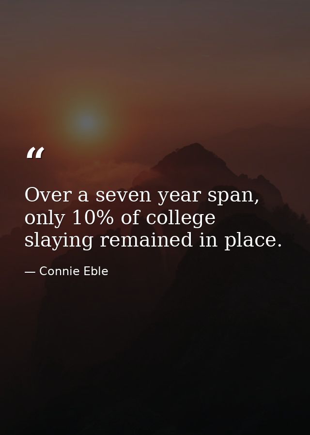 Over a seven year span, only 10% of college slaying remained in place. — Connie Eble