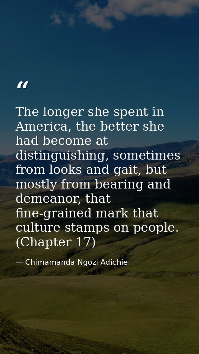 The longer she spent in America, the better she had become at distinguishing, sometimes from looks and gait, but mostly  — Chimamanda Ngozi Adichie