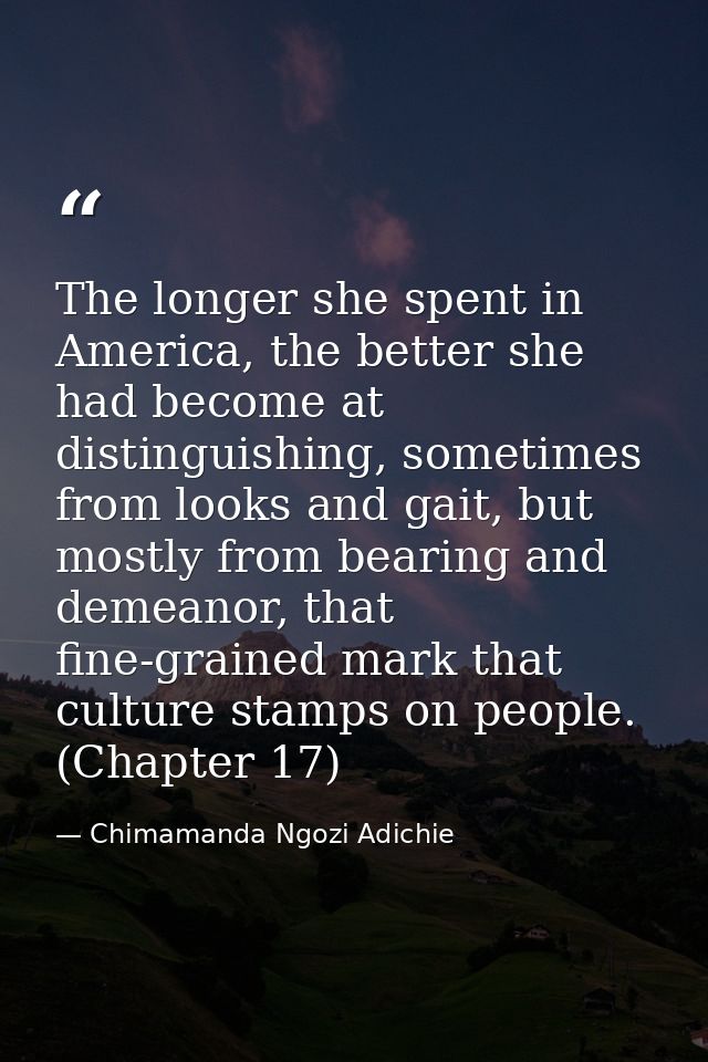 The longer she spent in America, the better she had become at distinguishing, sometimes from looks and gait, but mostly  — Chimamanda Ngozi Adichie