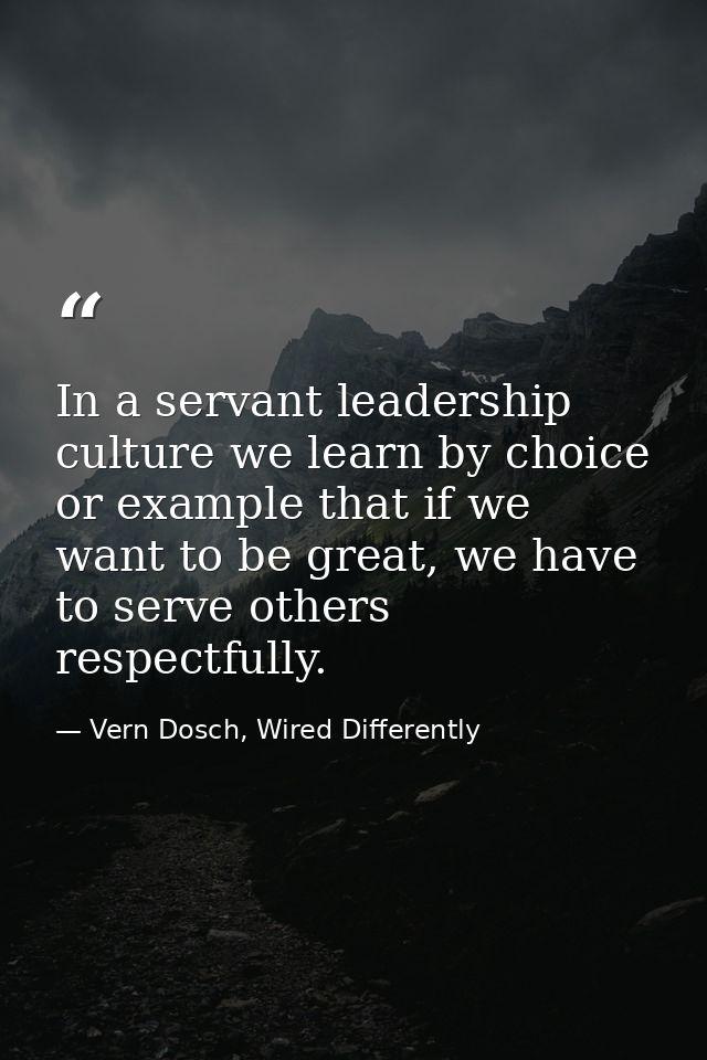 In a servant leadership culture we learn by choice or example that if we want to be great, we have to serve others respe — Vern Dosch, Wired Differently