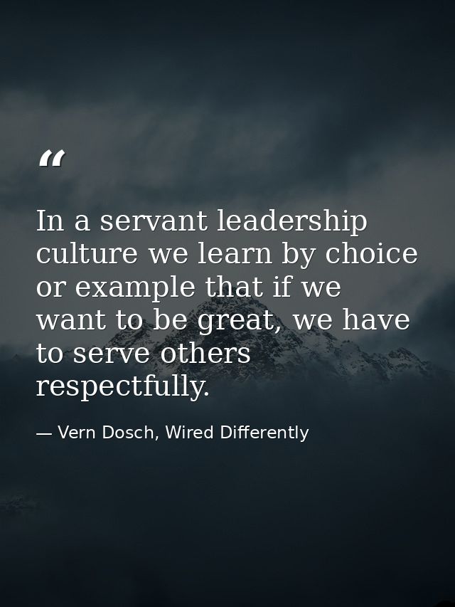 In a servant leadership culture we learn by choice or example that if we want to be great, we have to serve others respe — Vern Dosch, Wired Differently