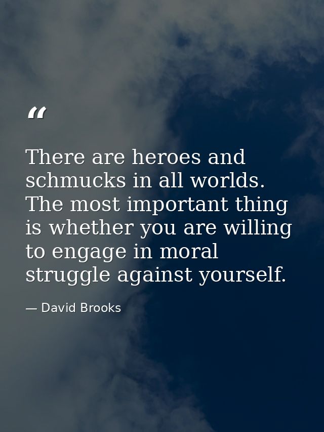 There are heroes and schmucks in all worlds. The most important thing is whether you are willing to engage in moral stru — David Brooks