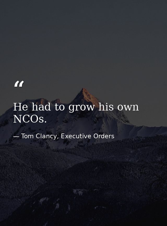 He had to grow his own NCOs. — Tom Clancy, Executive Orders