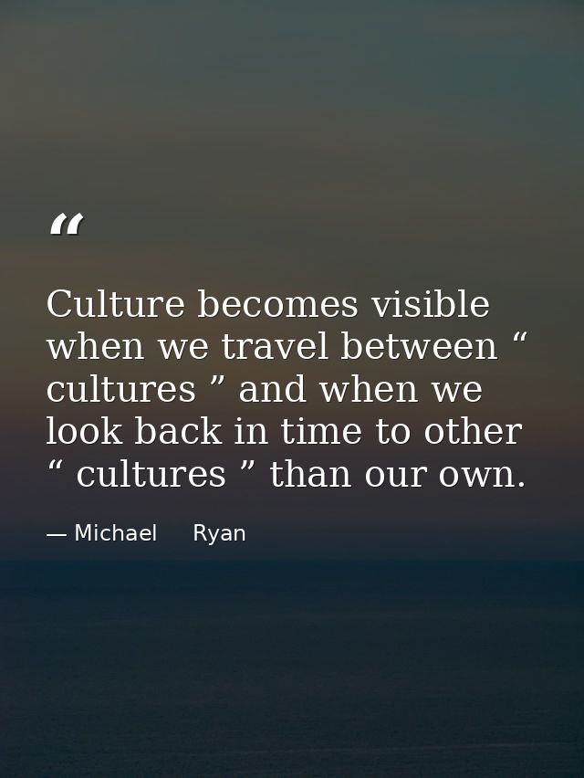 Culture becomes visible when we travel between “ cultures ” and when we look back in time to other “ cultures ” than our — Michael     Ryan