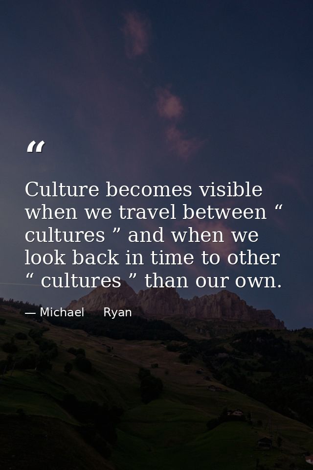Culture becomes visible when we travel between “ cultures ” and when we look back in time to other “ cultures ” than our — Michael     Ryan