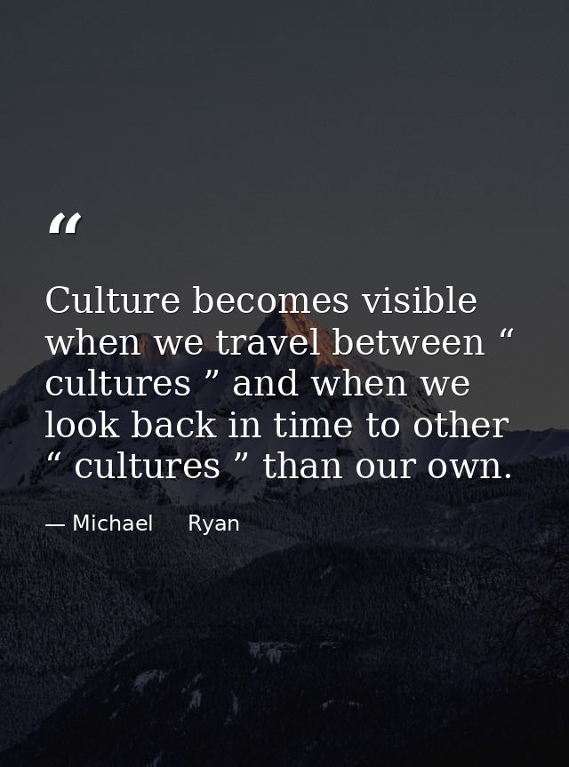 Culture becomes visible when we travel between “ cultures ” and when we look back in time to other “ cultures ” than our — Michael     Ryan