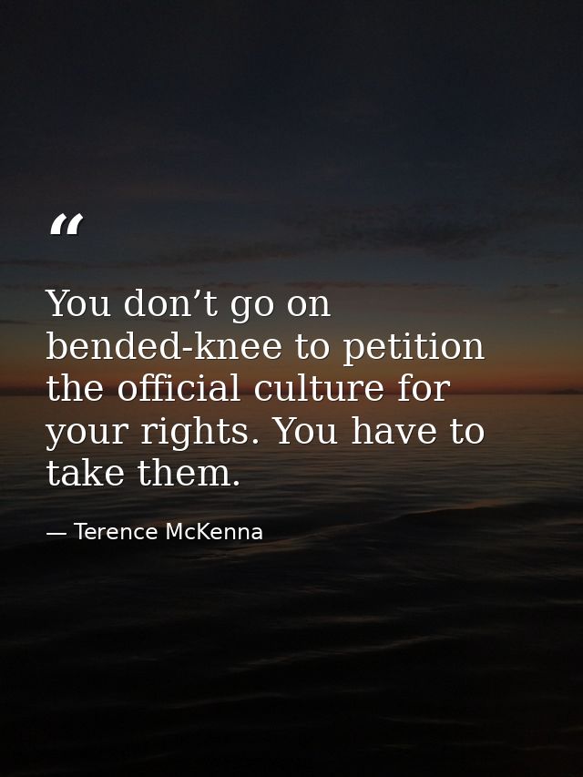 You don’t go on bended-knee to petition the official culture for your rights. You have to take them. — Terence McKenna