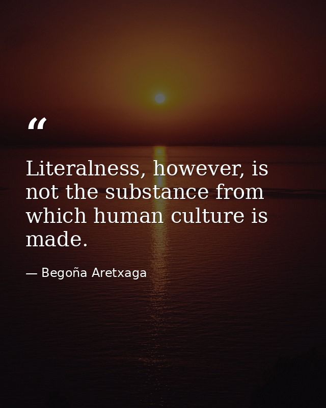 Literalness, however, is not the substance from which human culture is made. — Begoña Aretxaga