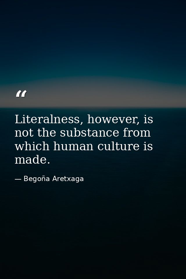 Literalness, however, is not the substance from which human culture is made. — Begoña Aretxaga