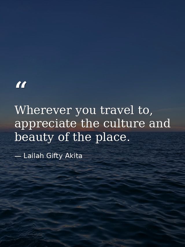 Wherever you travel to, appreciate the culture and beauty of the place. — Lailah Gifty Akita
